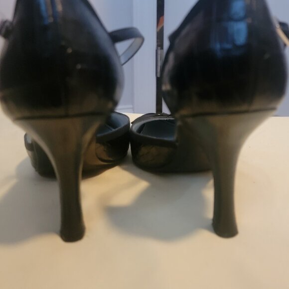 Etienne Aigner Adam Black Crocodile Point Toe D'Orsay Ankle Strap Pump Heels - Picture 8 of 13